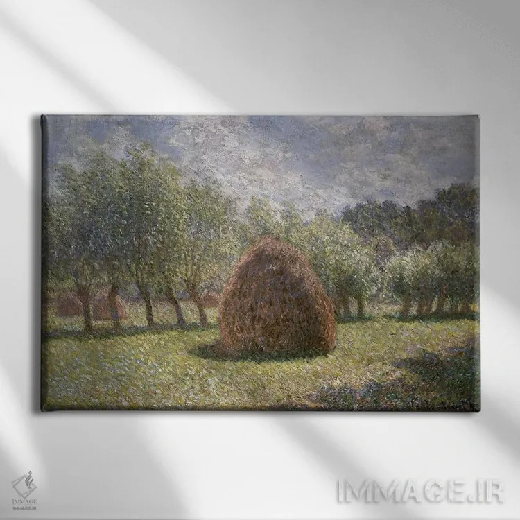 تابلو کومههای کاه در ژیورنی، ۱۸۹۳ اثر کلود مونه (نقاش معروف فرانسوی) - نمای روبهرو روی دیوار