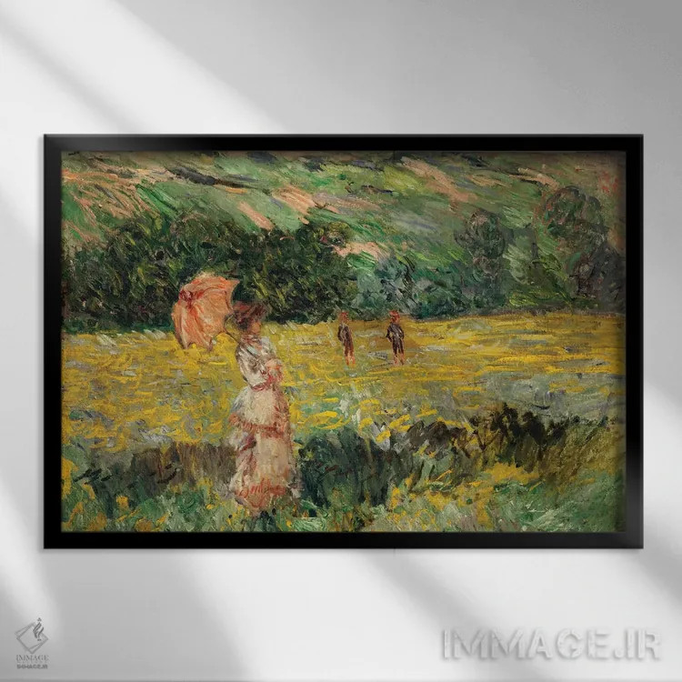 تابلو چمنزار لیمه، ۱۸۸۷ اثر کلود مونه (نقاش معروف فرانسوی) - نمای قابدار مشکی