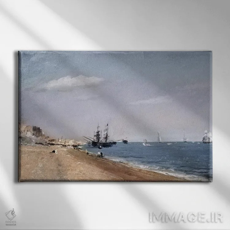 تابلو ساحل برایتون با کشتیهای باری، ۱۸۲۴ اثر جان کانستبل (نقاش انگلیسی) - نمای روبهرو روی دیوار