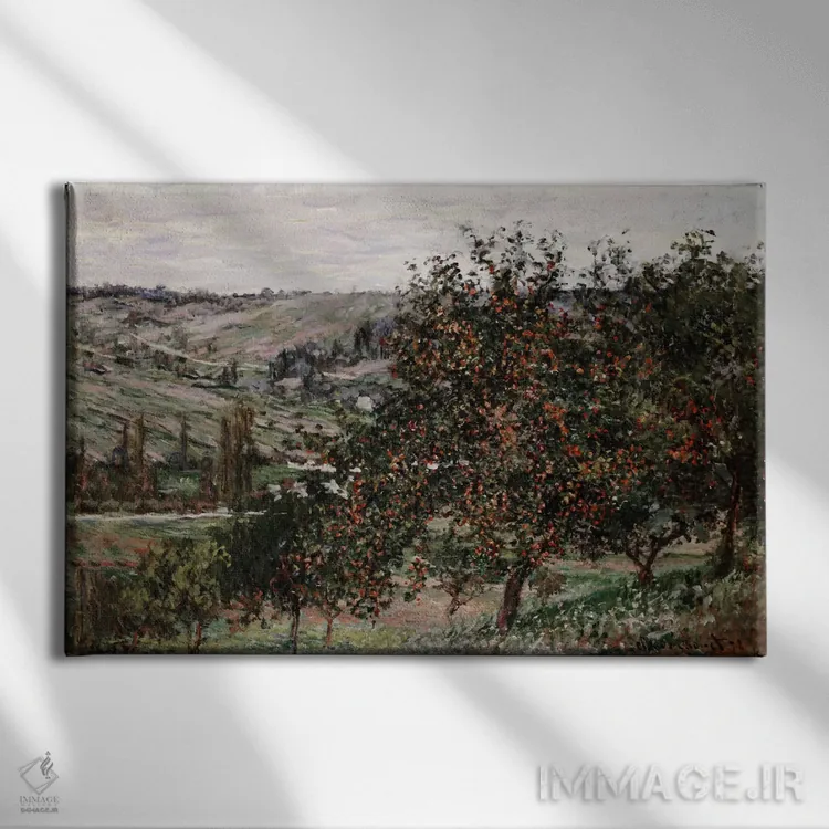 تابلو درختان سیب نزدیک وتهوی اثر کلود مونه (نقاش معروف فرانسوی) - نمای روبهرو روی دیوار