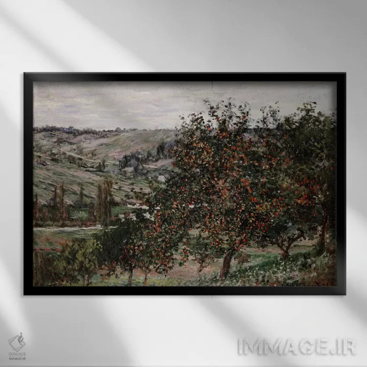 تابلو درختان سیب نزدیک وتهوی اثر کلود مونه (نقاش معروف فرانسوی) - نمای قابدار مشکی