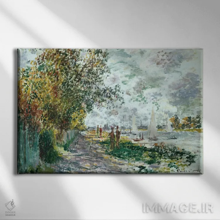 تابلو ساحل پتی ژنوویلیر، حدود ۱۸۷۵ اثر کلود مونه (نقاش معروف فرانسوی) - نمای روبهرو روی دیوار