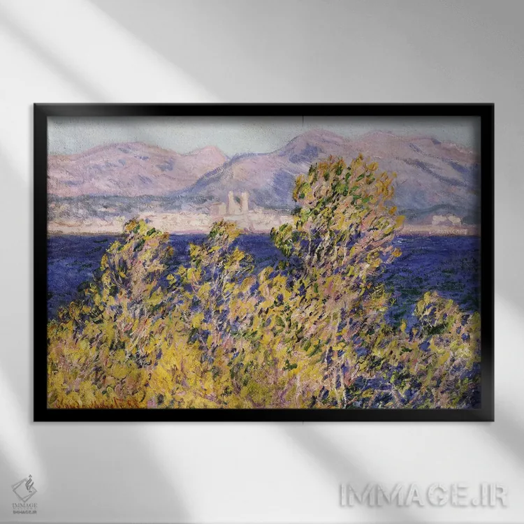 تابلو نمای دماغه آنتیب با وزش باد میسترال، ۱۸۸۸ اثر کلود مونه (نقاش معروف فرانسوی) - نمای قابدار مشکی