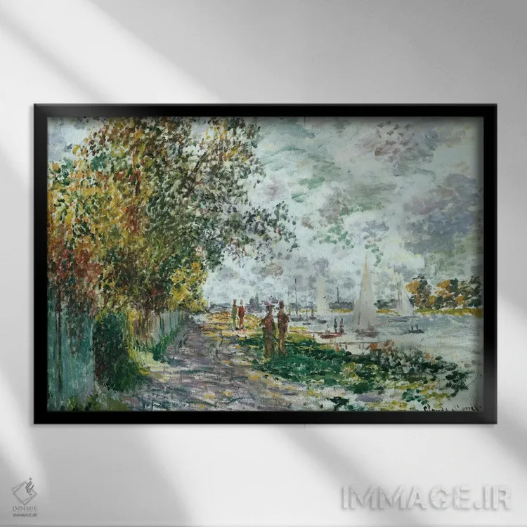 تابلو ساحل پتی ژنوویلیر، حدود ۱۸۷۵ اثر کلود مونه (نقاش معروف فرانسوی) - نمای قابدار مشکی