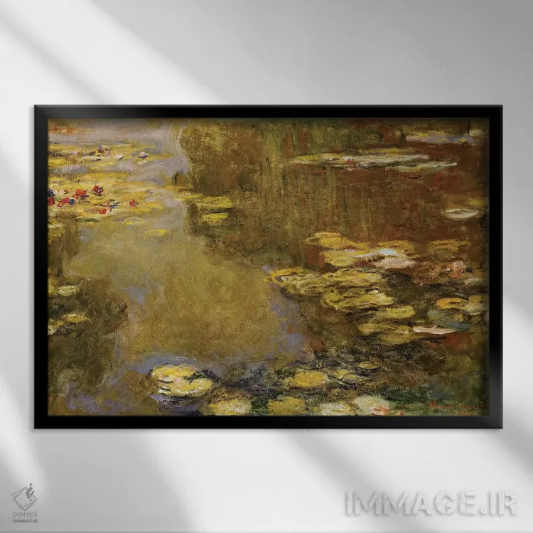 تابلو برکهٔ نیلوفر آبی اثر کلود مونه (نقاش معروف فرانسوی) - نمای قابدار مشکی