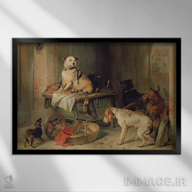 تابلو مردی در حال کار، حدود ۱۸۳۳ اثر سر ادوین لندسییر (نقاش انگلیسی) - نمای قابدار مشکی