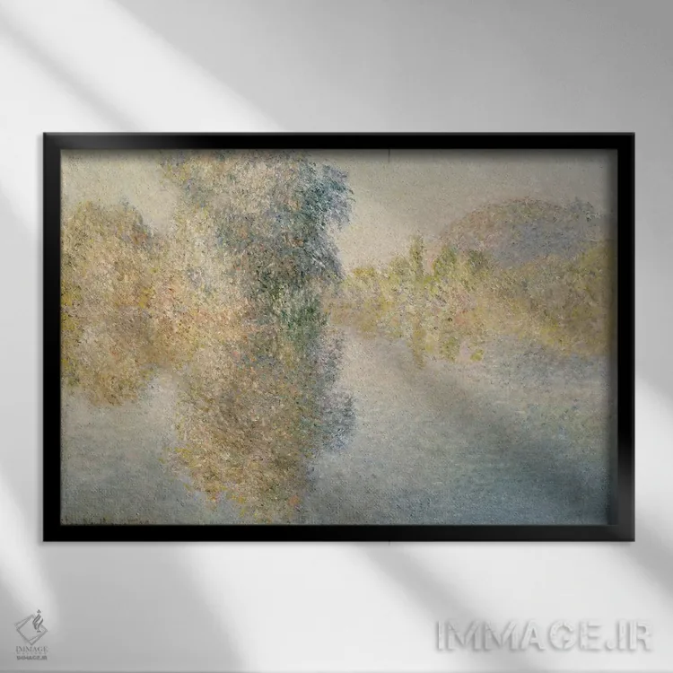 تابلو صبح زود بر رود سن در ژیورنی، ۱۸۹۳ اثر کلود مونه (نقاش معروف فرانسوی) - نمای قابدار مشکی