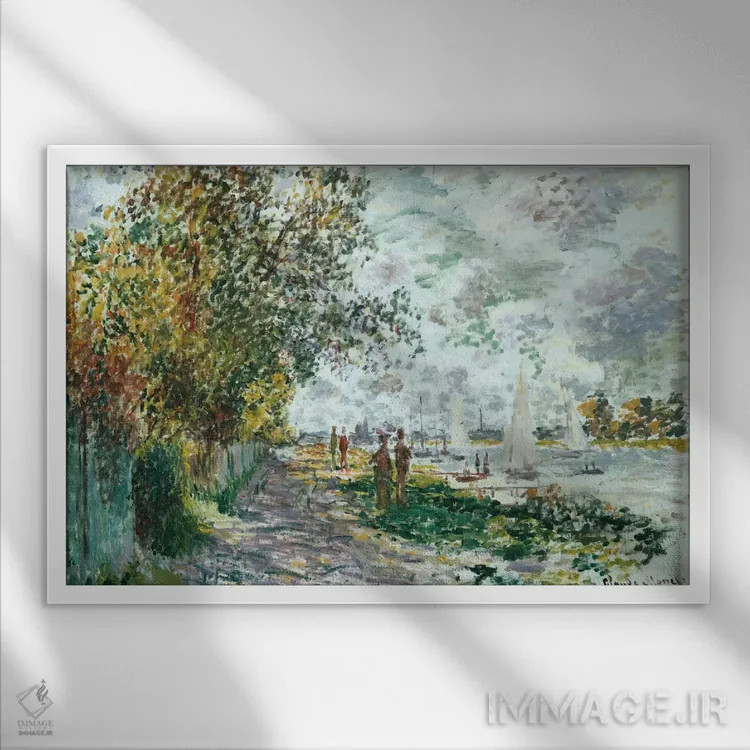 تابلو ساحل پتی ژنوویلیر، حدود ۱۸۷۵ اثر کلود مونه (نقاش معروف فرانسوی) - نمای قابدار سفید
