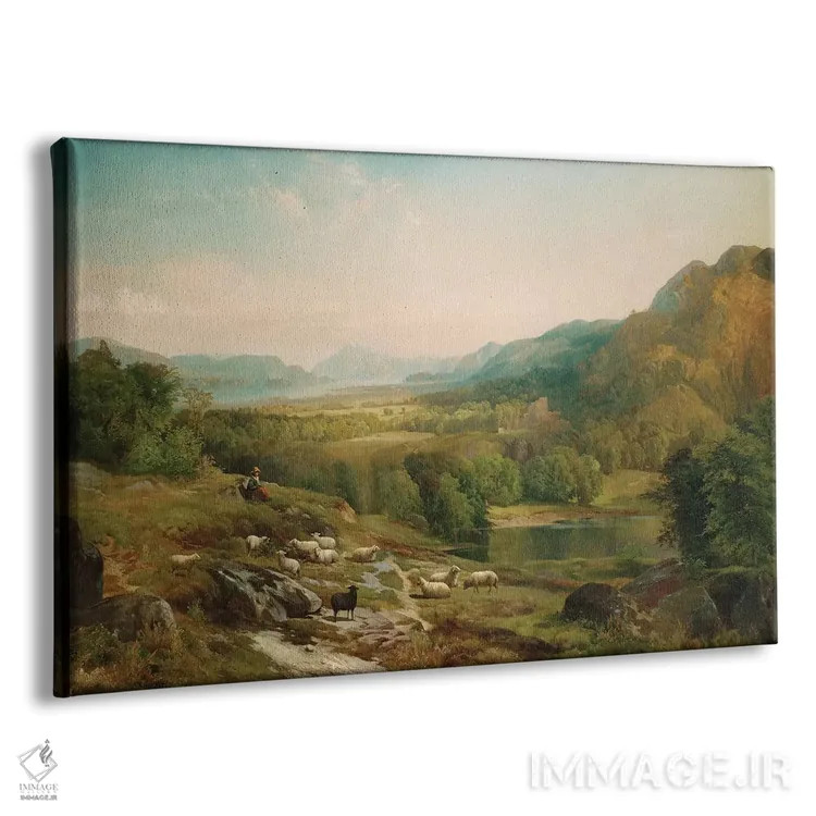 تابلو مراقبت از گله، حدود ۱۸۶۷ اثر توماس موران (نقاش منظره آمریکایی) - نمای پرسپکتیو محصول