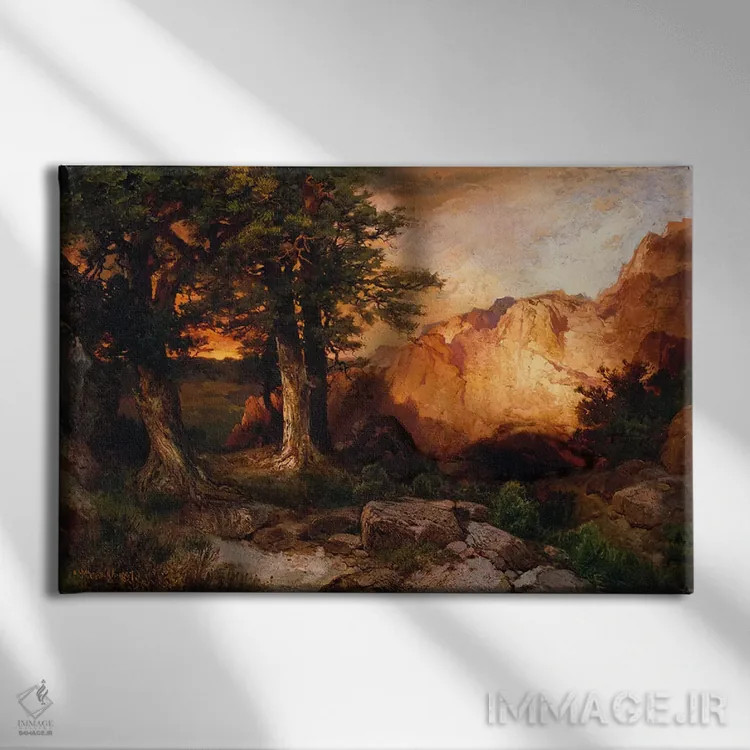 تابلو غروب آفتاب غربی، ۱۸۹۷ اثر توماس موران (نقاش منظره آمریکایی) - نمای روبهرو روی دیوار