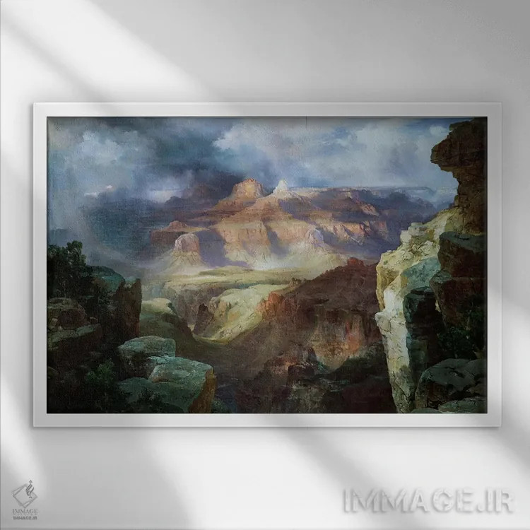 تابلو معجزهای از طبیعت اثر توماس موران (نقاش منظره آمریکایی) - نمای قابدار سفید