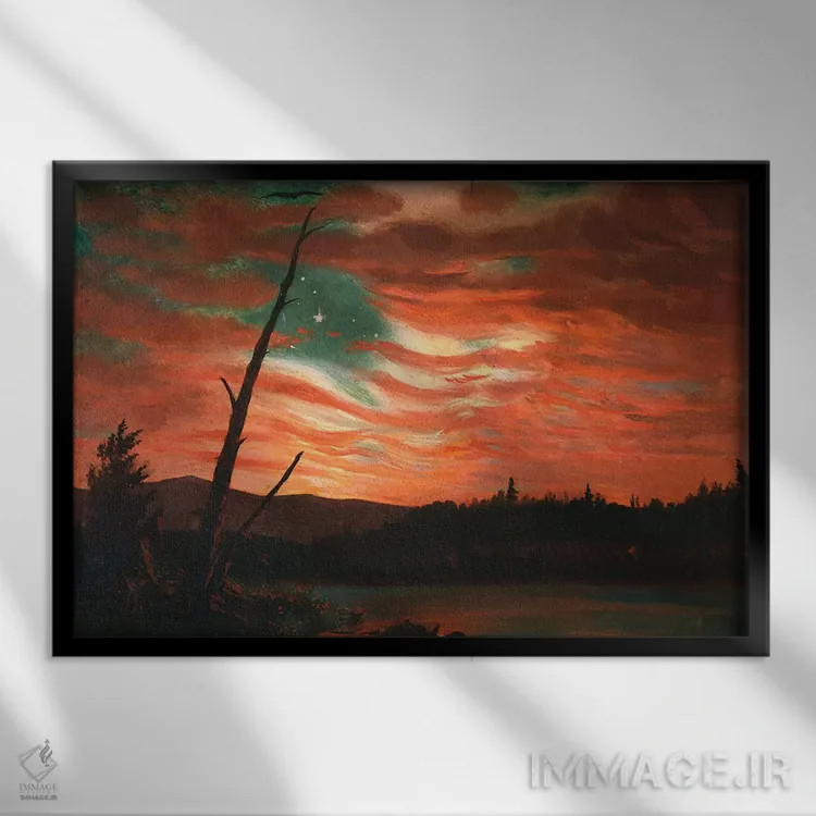 تابلو پرچم ما در آسمان اثر فردریک ادوین چرچ (نقاش آمریکایی سبک هودسونریور) - نمای قابدار مشکی