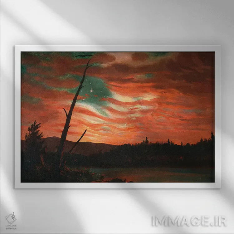 تابلو پرچم ما در آسمان اثر فردریک ادوین چرچ (نقاش آمریکایی سبک هودسونریور) - نمای قابدار سفید