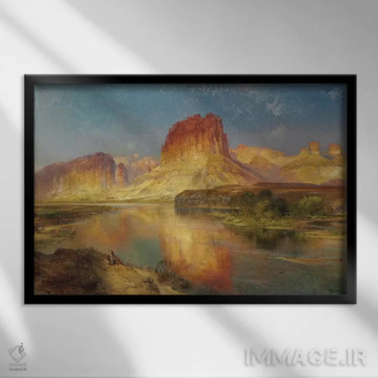 تابلو رود سبز وایومینگ، ۱۸۷۸ اثر توماس موران (نقاش منظره آمریکایی) - نمای قابدار مشکی