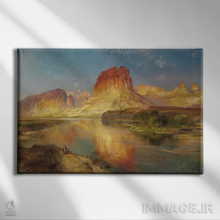 تابلو رود سبز وایومینگ، ۱۸۷۸ اثر توماس موران (نقاش منظره آمریکایی) - نمای روبهرو روی دیوار