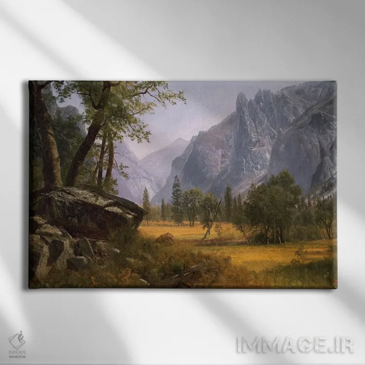 تابلو دره یوسیمیتی اثر آلبرت بیرشتات (نقاش منظره آمریکایی) - نمای روبهرو روی دیوار