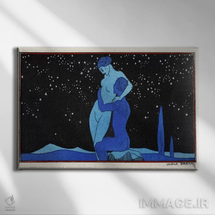 تابلو غروب (چاپ پوشوار) اثر جورج باربیه (طراح و تصویرگر فرانسوی) - نمای روبهرو روی دیوار