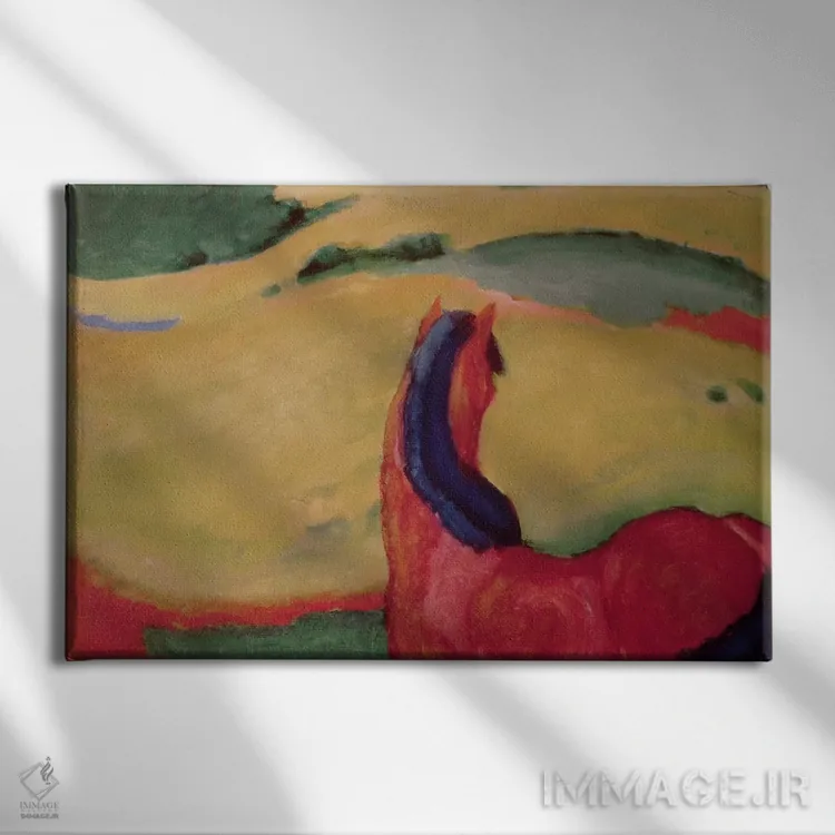 تابلو اسب در منظره، ۱۹۱۰ اثر فرانتس مارک (نقاش اکسپرسیونیست آلمانی) - نمای روبهرو روی دیوار