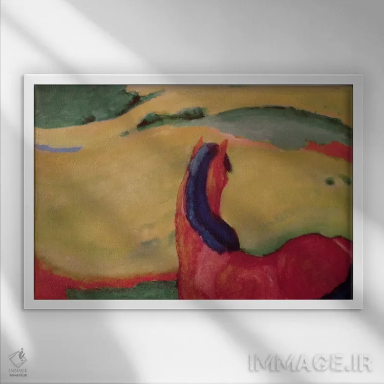 تابلو اسب در منظره، ۱۹۱۰ اثر فرانتس مارک (نقاش اکسپرسیونیست آلمانی) - نمای قابدار سفید