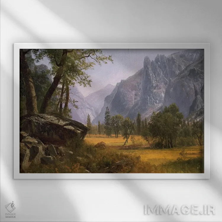 تابلو دره یوسیمیتی اثر آلبرت بیرشتات (نقاش منظره آمریکایی) - نمای قابدار سفید