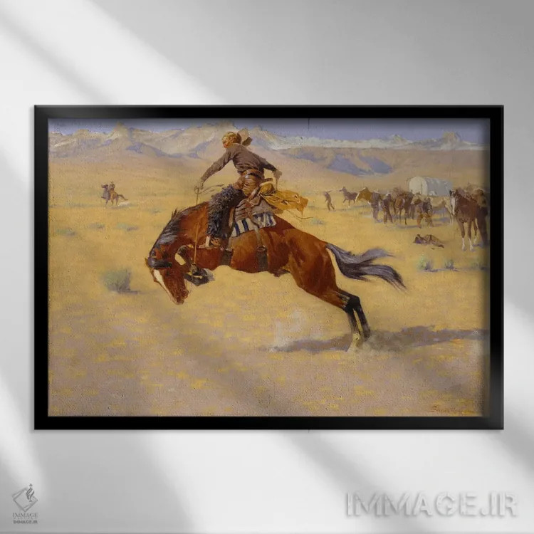 تابلو صبح سرد در مرتع، حدود ۱۹۰۴ اثر فردریک رمینگتون (هنرمند آمریکایی غرب) - نمای قابدار مشکی