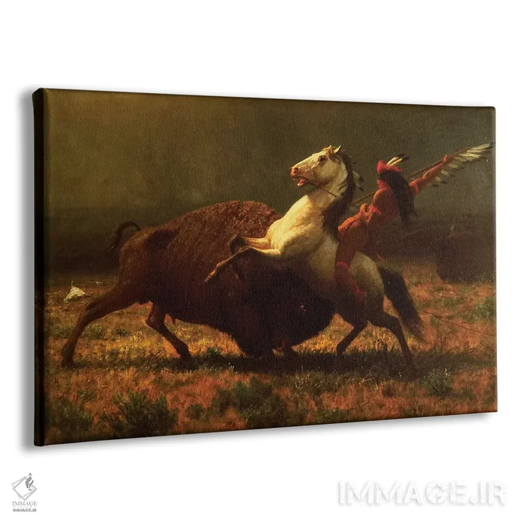 تابلو آخرین گاومیشها، حدود ۱۸۸۸ اثر آلبرت بیرشتات (نقاش منظره آمریکایی) - نمای پرسپکتیو محصول