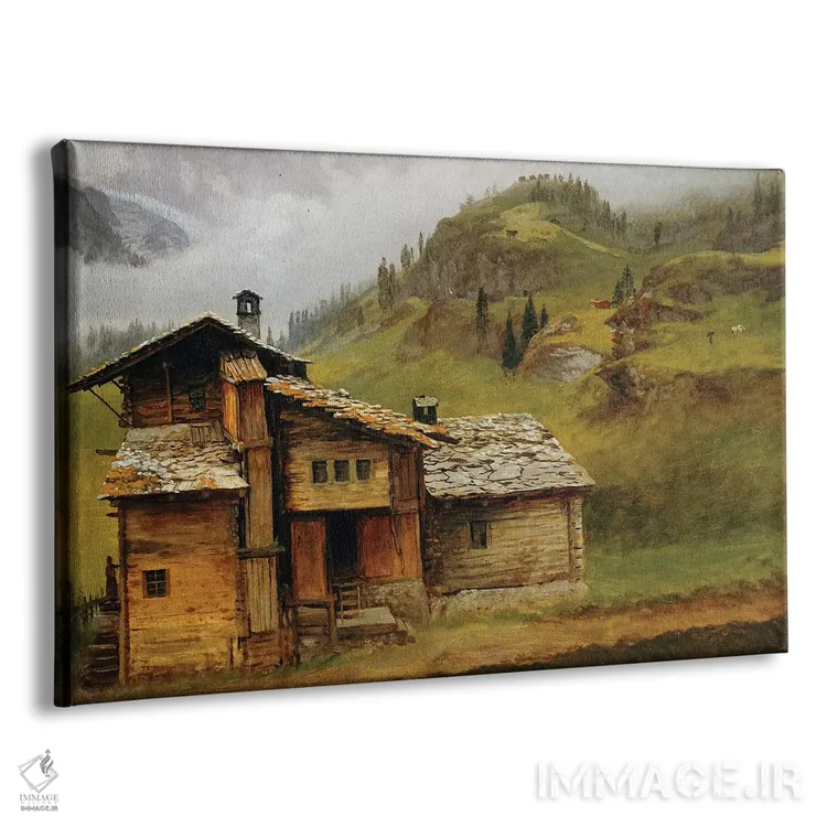 تابلو خانه کوهستانی اثر آلبرت بیرشتات (نقاش منظره آمریکایی) - نمای پرسپکتیو محصول