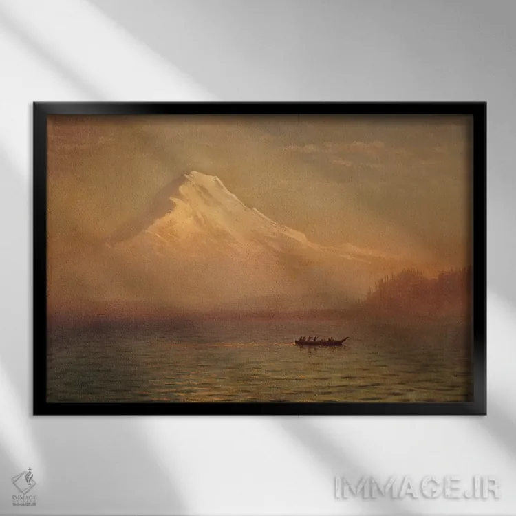 تابلو طلوع خورشید بر کوه تاکوما اثر آلبرت بیرشتات (نقاش منظره آمریکایی) - نمای قابدار مشکی