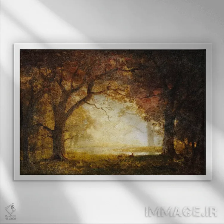 تابلو طلوع در جنگل اثر آلبرت بیرشتات (نقاش منظره آمریکایی) - نمای قابدار سفید