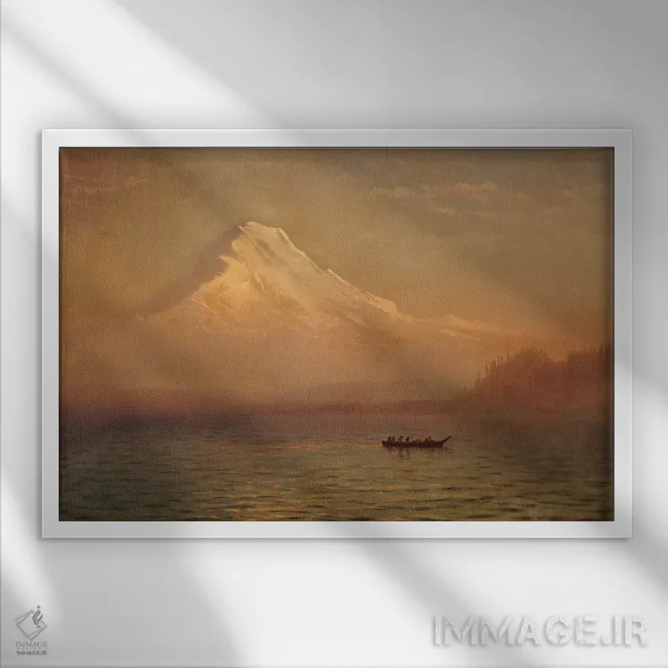 تابلو طلوع خورشید بر کوه تاکوما اثر آلبرت بیرشتات (نقاش منظره آمریکایی) - نمای قابدار سفید