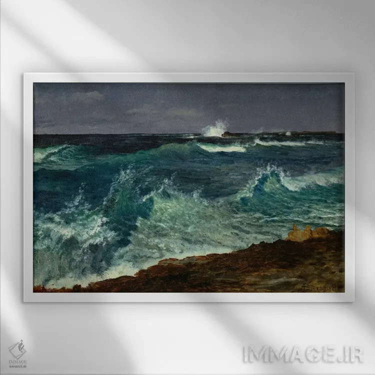 تابلو منظرهٔ دریا اثر آلبرت بیرشتات (نقاش منظره آمریکایی) - نمای قابدار سفید