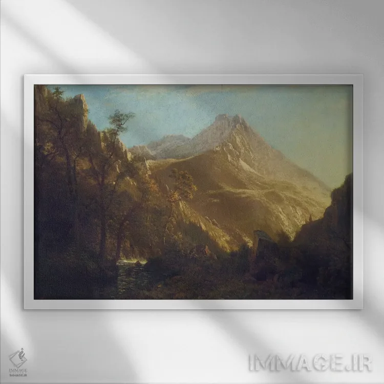 تابلو کوهستانهای وساچ (آمریکا) اثر آلبرت بیرشتات (نقاش منظره آمریکایی) - نمای قابدار سفید