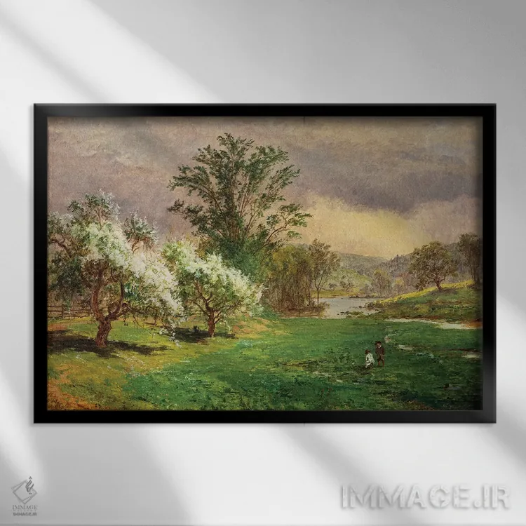 تابلو زمان شکوفههای سیب، ۱۸۹۹ اثر جسپر فرانسیس کروپسی - نمای قابدار مشکی