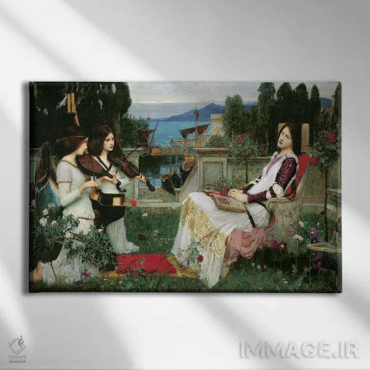 تابلو سنت سسیلیا (قدیسه موسیقی) اثر جان ویلیام واترهاوس (نقاش انگلیسی سبک پره-رافائلیت) - نمای روبهرو روی دیوار
