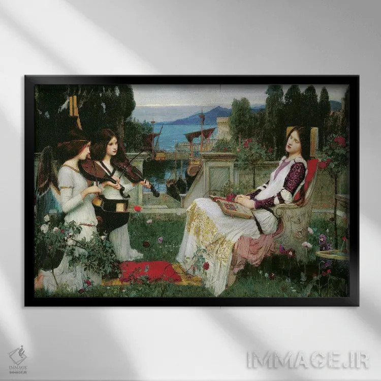 تابلو سنت سسیلیا (قدیسه موسیقی) اثر جان ویلیام واترهاوس (نقاش انگلیسی سبک پره-رافائلیت) - نمای قابدار مشکی