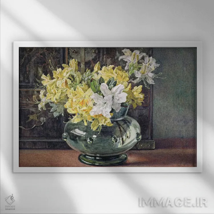 تابلو آزالیاها (گیاه زینتی) اثر هلن کوردهلیا کولمن آنجل - نمای قابدار سفید