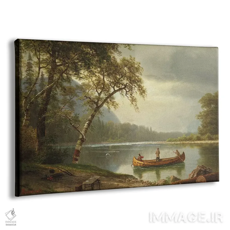 تابلو ماهیگیری سالمون در رودخانه کسپاپدیاک اثر آلبرت بیرشتات (نقاش منظره آمریکایی) - نمای پرسپکتیو محصول