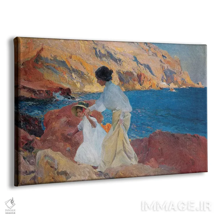 تابلو Javea, 1905,کلوتیلده و النا روی صخرهها، خاویا، ۱۹۰۵ اثر خواکین سورویا باستیدا (نقاش اسپانیایی) - نمای پرسپکتیو محصول