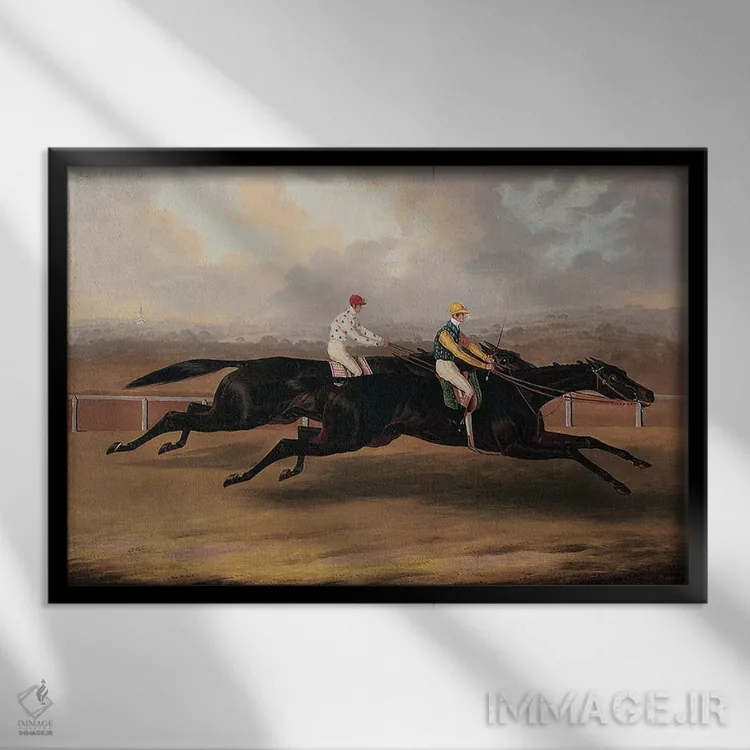 تابلو کشتی فلایینگ داچمن و ولتیگو در مسابقه بزرگ اسبدوانی اثر ساموئل اسپود - نمای قابدار مشکی