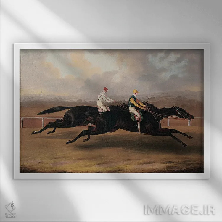 تابلو کشتی فلایینگ داچمن و ولتیگو در مسابقه بزرگ اسبدوانی اثر ساموئل اسپود - نمای قابدار سفید
