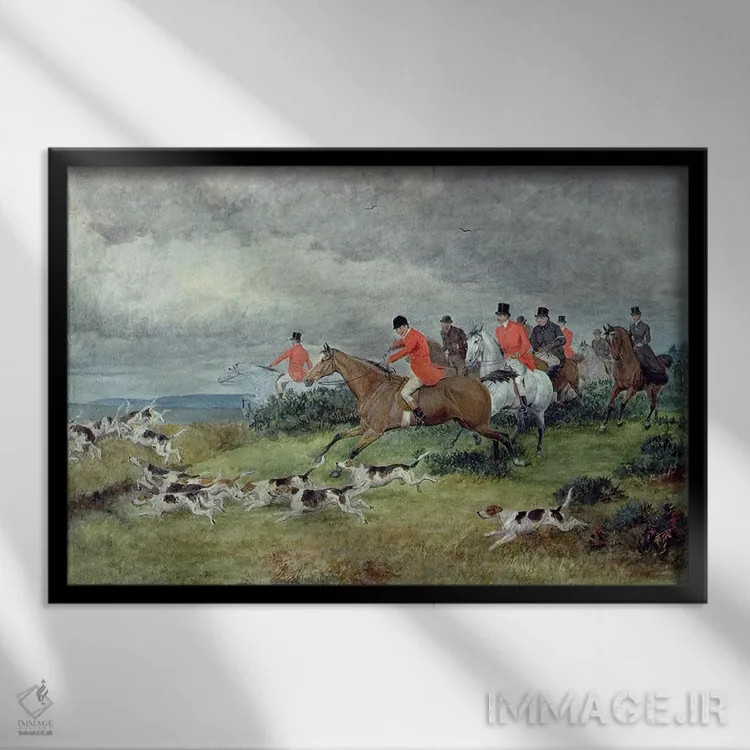 تابلو 19th century,شکار روباه در ساری، قرن نوزدهم اثر راندولف کالدکات - نمای قابدار مشکی