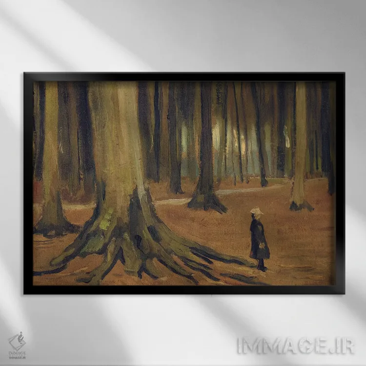 تابلو 1882,دختری در جنگل، ۱۸۸۲ اثر ونسان ون گوگ (نقاش مشهور هلندی پستامپرسیونیسم) - نمای قابدار مشکی