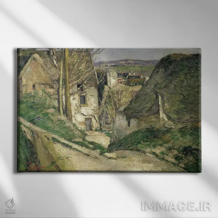 تابلو Auvers-sur-Oise, 1873,خانهٔ مرد به دار آویخته، آور-سور-اواز، ۱۸۷۳ اثر پل سزان - نمای روبهرو روی دیوار