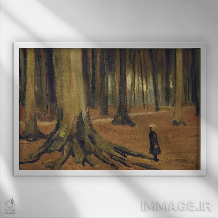 تابلو 1882,دختری در جنگل، ۱۸۸۲ اثر ونسان ون گوگ (نقاش مشهور هلندی پستامپرسیونیسم) - نمای قابدار سفید