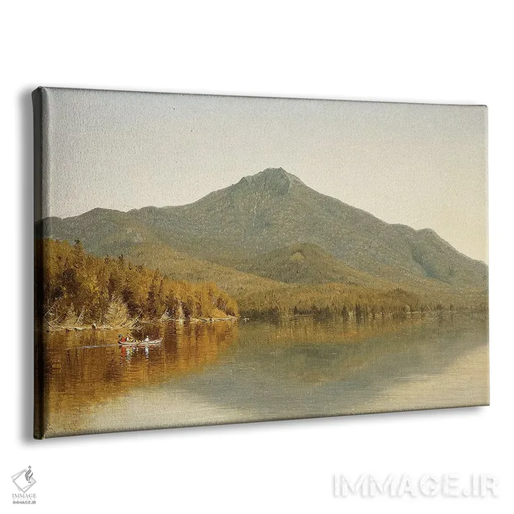 تابلو in the Adirondacks, 1863,کوه وایتفیس از دریاچه پلاسیید، آدیروندک، ۱۸۶۳ اثر آلبرت بیرشتات (نقاش منظره آمریکایی) - نمای پرسپکتیو محصول