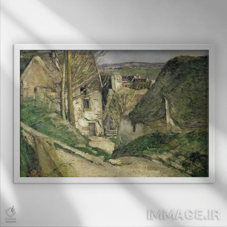 تابلو Auvers-sur-Oise, 1873,خانهٔ مرد به دار آویخته، آور-سور-اواز، ۱۸۷۳ اثر پل سزان - نمای قابدار سفید