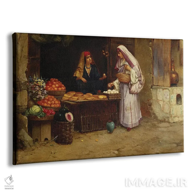 تابلو دکهٔ بازار اثر رودلف ارنست (نقاش اتریشی) - نمای پرسپکتیو محصول