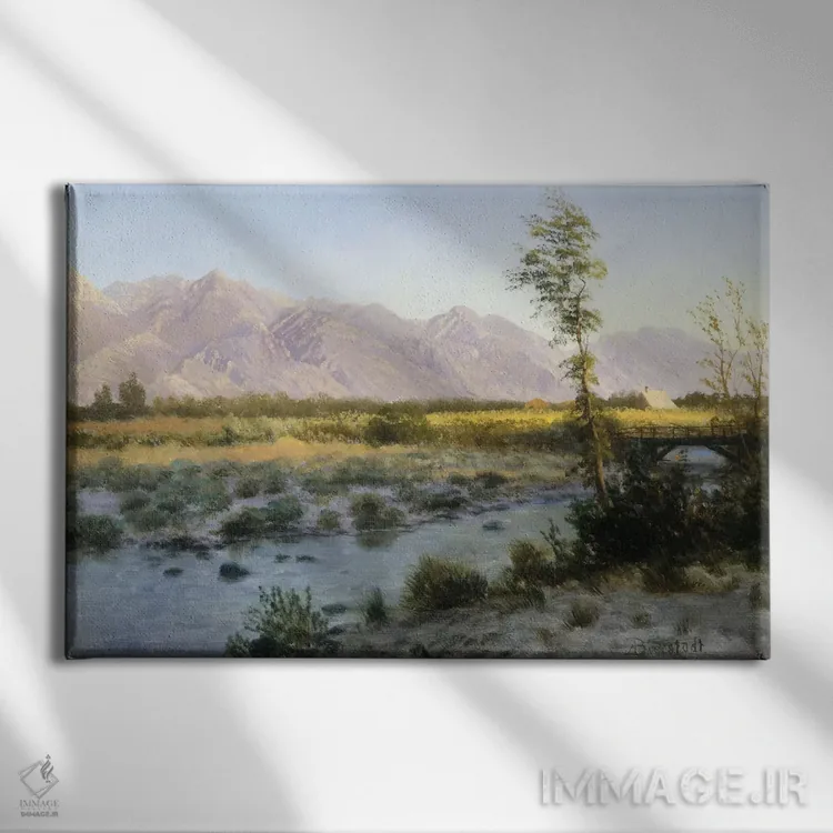 تابلو منظرهٔ دشتی اثر آلبرت بیرشتات (نقاش منظره آمریکایی) - نمای روبهرو روی دیوار