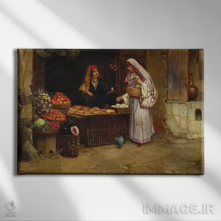 تابلو دکهٔ بازار اثر رودلف ارنست (نقاش اتریشی) - نمای روبهرو روی دیوار