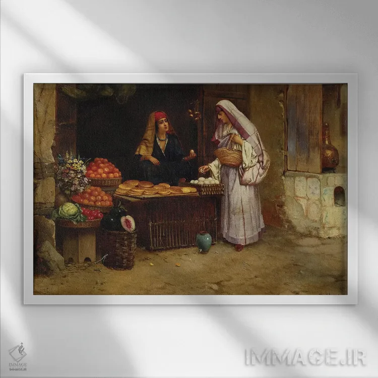 تابلو دکهٔ بازار اثر رودلف ارنست (نقاش اتریشی) - نمای قابدار سفید